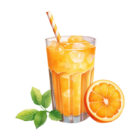 naranja jugo aislado detallado acuarela mano dibujado pintura ilustración png