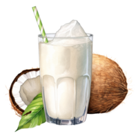 kokosnoot drinken geïsoleerd gedetailleerd waterverf hand- getrokken schilderij illustratie png