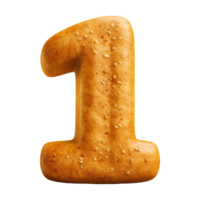 3D Number 1 Bread Shaped Isolated transparent background png