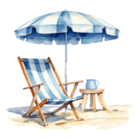 plage chaise avec parapluie isolé détaillé aquarelle main tiré La peinture illustration png