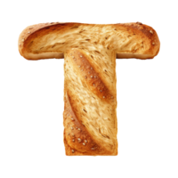 3D Alphabet Letter T Bread Shaped Isolated transparent background png