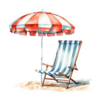 Beach Chair with Umbrella Isolated Detailed Watercolor Hand Drawn Painting Illustration png