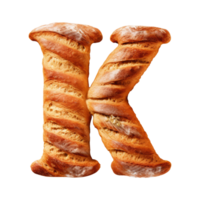 3D Alphabet Letter K Bread Shaped Isolated transparent background png