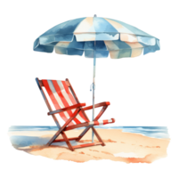 plage chaise avec parapluie isolé détaillé aquarelle main tiré La peinture illustration png