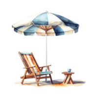 strand stoel met paraplu geïsoleerd gedetailleerd waterverf hand- getrokken schilderij illustratie png