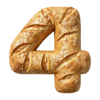 3D Number 4 Bread Shaped Isolated transparent background png