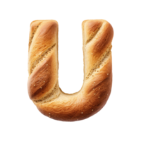 3D Alphabet Letter U Bread Shaped Isolated transparent background png