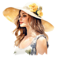 schön Sommer- Dame isoliert detailliert Aquarell Hand gezeichnet Gemälde Illustration png