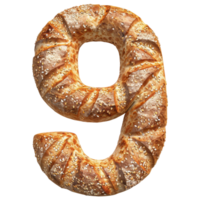 3D Number 9 Bread Shaped Isolated transparent background png