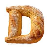 3d alfabet brev d bröd formad isolerat transparent bakgrund png