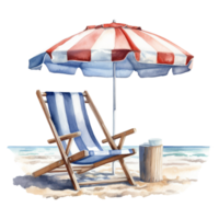 playa silla con paraguas aislado detallado acuarela mano dibujado pintura ilustración png