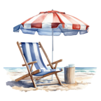 Beach Chair with Umbrella Isolated Detailed Watercolor Hand Drawn Painting Illustration png