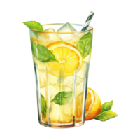 citronsaft glas isolerat detaljerad vattenfärg hand dragen målning illustration png