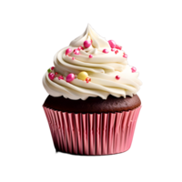 cupcake pink cream,cherry isolated on white transparent background png