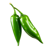 set of green hot chili peppers isolated on white transparent background png