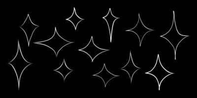 Stars of different shapes on black background vector