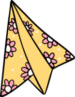 Retro groovy school supplies paper plane back to school doodle drawing png