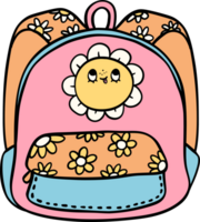Retro groovy school supplies bag back to school doodle drawing png