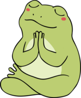 Retro groovy frog meditation yoga cartoon doodle png