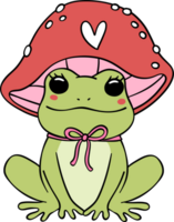 Retro frog with mushroom hat cartoon doodle png