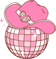 Pink Disco Cowgirl hat on disco ball Retro Girly Cowboy Doodle Drawing png