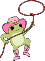 Retro groovy frog girly cowbow cartoon doodle png