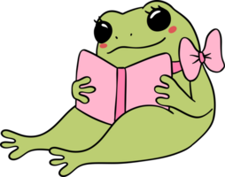 Retro Frog reading book Self Love Doodle Groovy Cartoon Character png