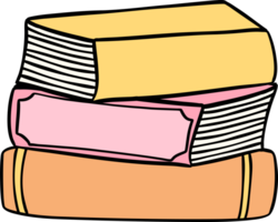 Retro groovy pile of books school supplies back to school doodle drawing png