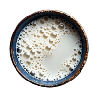 Milk in cup isolated. Cow milk full of calcium top view. Almond milk as vegan option. Oat milk png