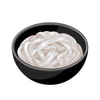 Illustration, flat shirataki noodles, in a bowl, isolated on white background. vector