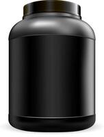 Big black protein nutrition jar mockup. Sports food gainer can. whey protein bottle template. vector