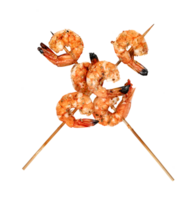 roasted peeled prawn with skewer isolated. grilled shrimp png