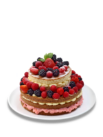 naked cake with red fruits and cream on neutral background png