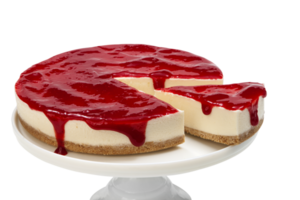 cheesecake with strawberry sauce on neutral background png