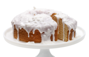 vanilla cake with coconut cream icing on neutral background png