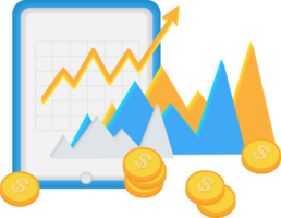 gráfico estoque mercado, moeda 3d elemento png