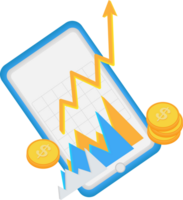 gráfico valores mercado, moneda 3d elemento png