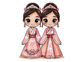 Two girls wearing pink and white traditional Chinese clothing png