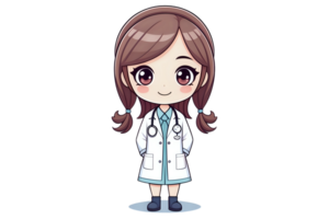 ein Karikatur Mädchen im ein Weiß Labor Mantel ist lächelnd png