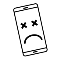 gebroken smartphone met een verdrietig glimlach. gebroken telefoon onderhoud, herstel en reparatie concept, copyspace top visie van symbool. png