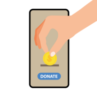 Donate, donation concept. Dollar bill and donate button on a mobile phone png
