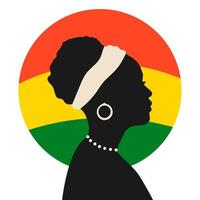 Juneteenth banner with silhouette afro woman on the background colorful flag vector