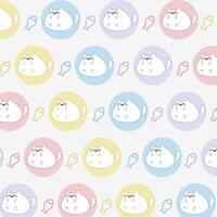 Kawaii cute pattern with pastel cat and fish on white background vector