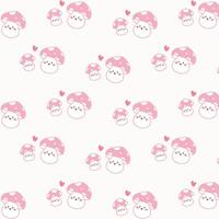 Hand Drawn Pattern with Cute Kawaii Duo Pink Mushrooms. vector