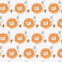 Hand drawing Illustration and pattern with cute cartoon lion on white background. Pattern with cute character lion. vector