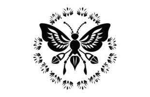 Butterfly Mandala Silhouette black Clipart vector