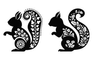Squirrel mandala Silhouettes black and white Clipart vector