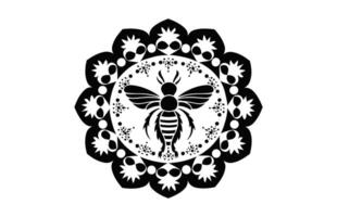 Butterfly Mandala black and white Silhouette Clipart vector