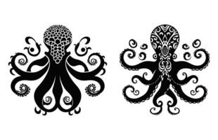Octopus Mandala Silhouette Clipart Set, Octopus black Silhouettes vector