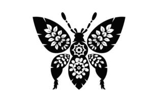 mariposa mandala silueta negro clipart vector